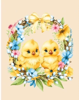 Vaflovina - utěrkovina dvě kuřátka ve věnci