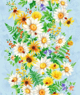 Vaflovina - utěrkovina letní květy na modré