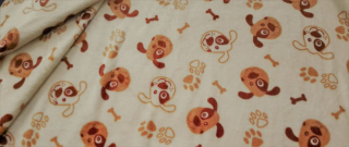 Flanel fleece s potiskem béžovohnědí psi