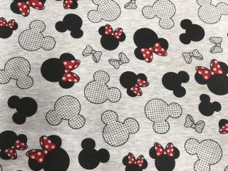 Teplákovina s elastanem hlavy Minnie na šedé