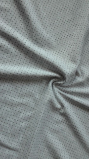 Teplákovina s elastanem šedozelené puntíky na šedém melé