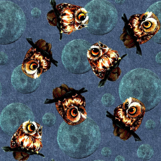 Teplákovina s elastanem DIGITÁLNÍ TISK sovy