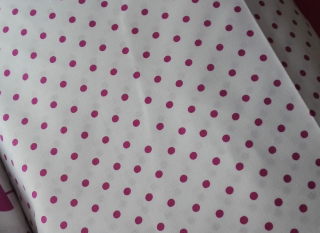 Plátno s potiskem kolekce růžová na bílé - puntíky