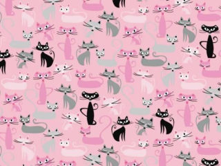Plátno s potiskem st. kočky na růžové