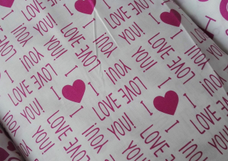 Plátno s potiskem kolekce růžová na bílé - nápisy I love you
